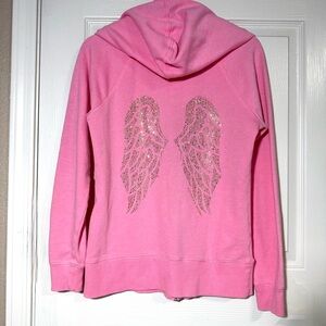 Victoria’s Secret Angel Wings Zip Hoodie Pink Sequin Back Sz M Y2K Rhinestone